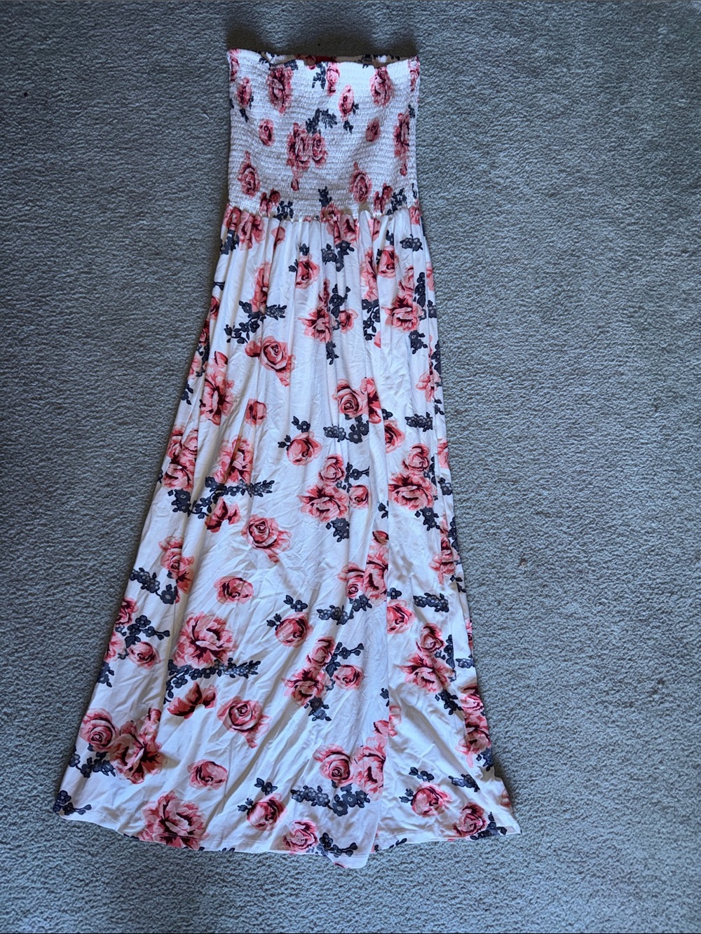 Kiss White Strapless Maxi Dress with Pink Floral Print